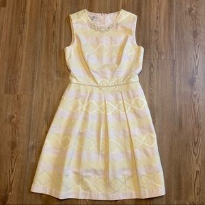 Yellow and white striped sleeveless dress